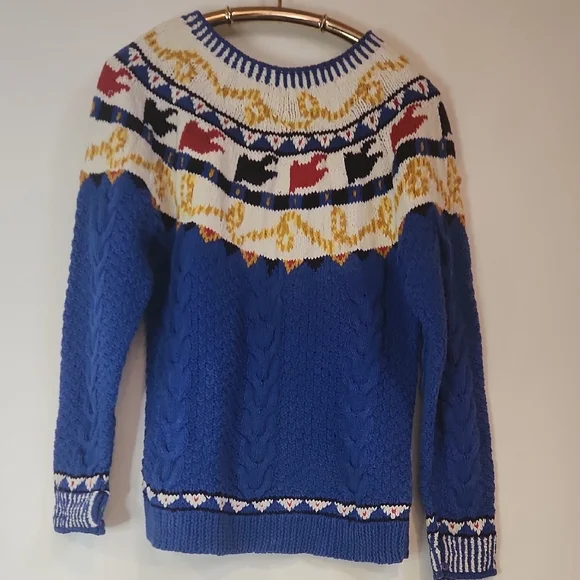 VTG Birch Bros Nordic Fair Isle Novelty Animal Pullover Sweater Blue Sz M - Picture 12 of 12